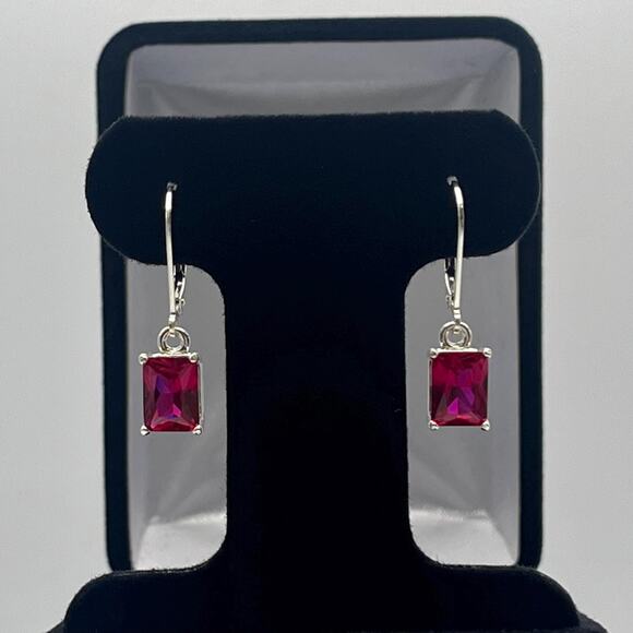 Beautiful 3.5ctw Emerald Cut Ruby Earrings in Sterling Silver - Picture 4 of 4